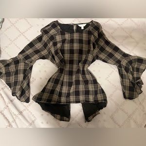 Lauren Conrad Plaid Top with Bell Sleeves